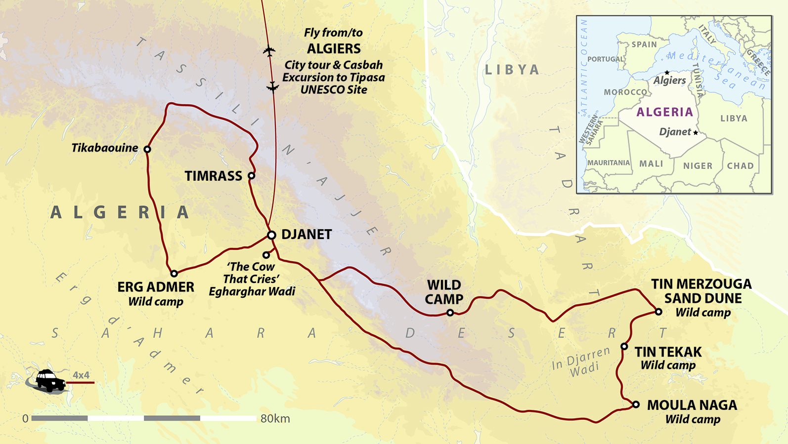 tourhub | Wild Frontiers | Algeria: Saharan Desert Adventure | Tour Map