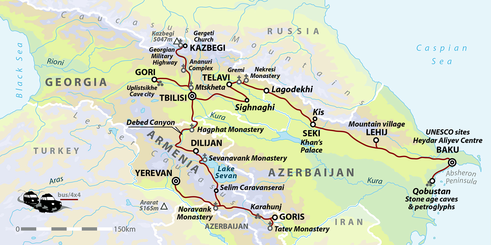 tourhub | Wild Frontiers | Azerbaijan Georgia & Armenia – Across The Caucasus | ATC | Route Map