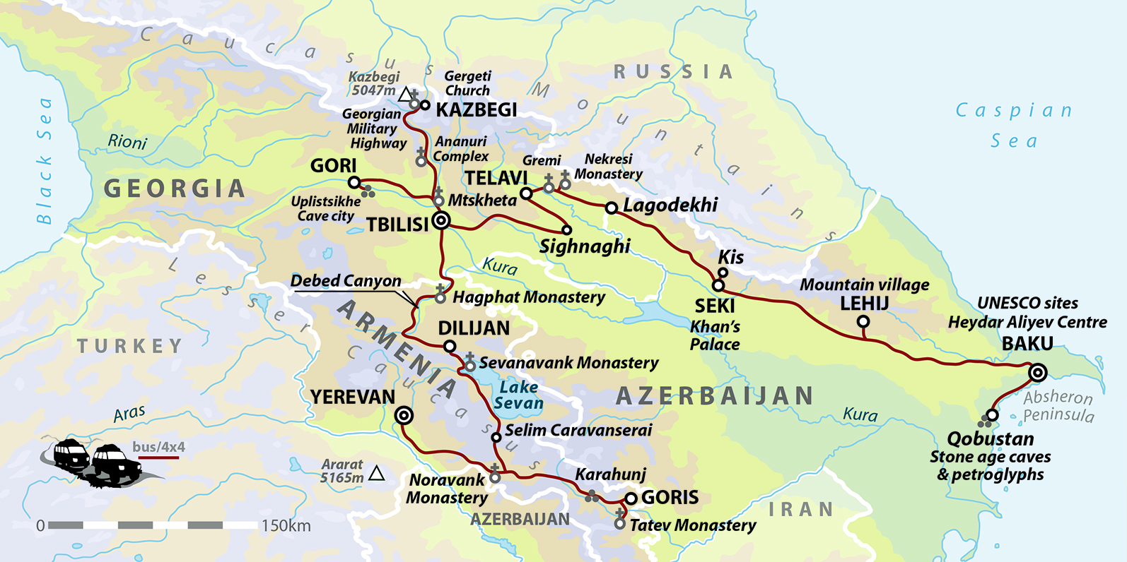 tourhub | Wild Frontiers | Azerbaijan, Georgia & Armenia: Across The Caucasus | Tour Map