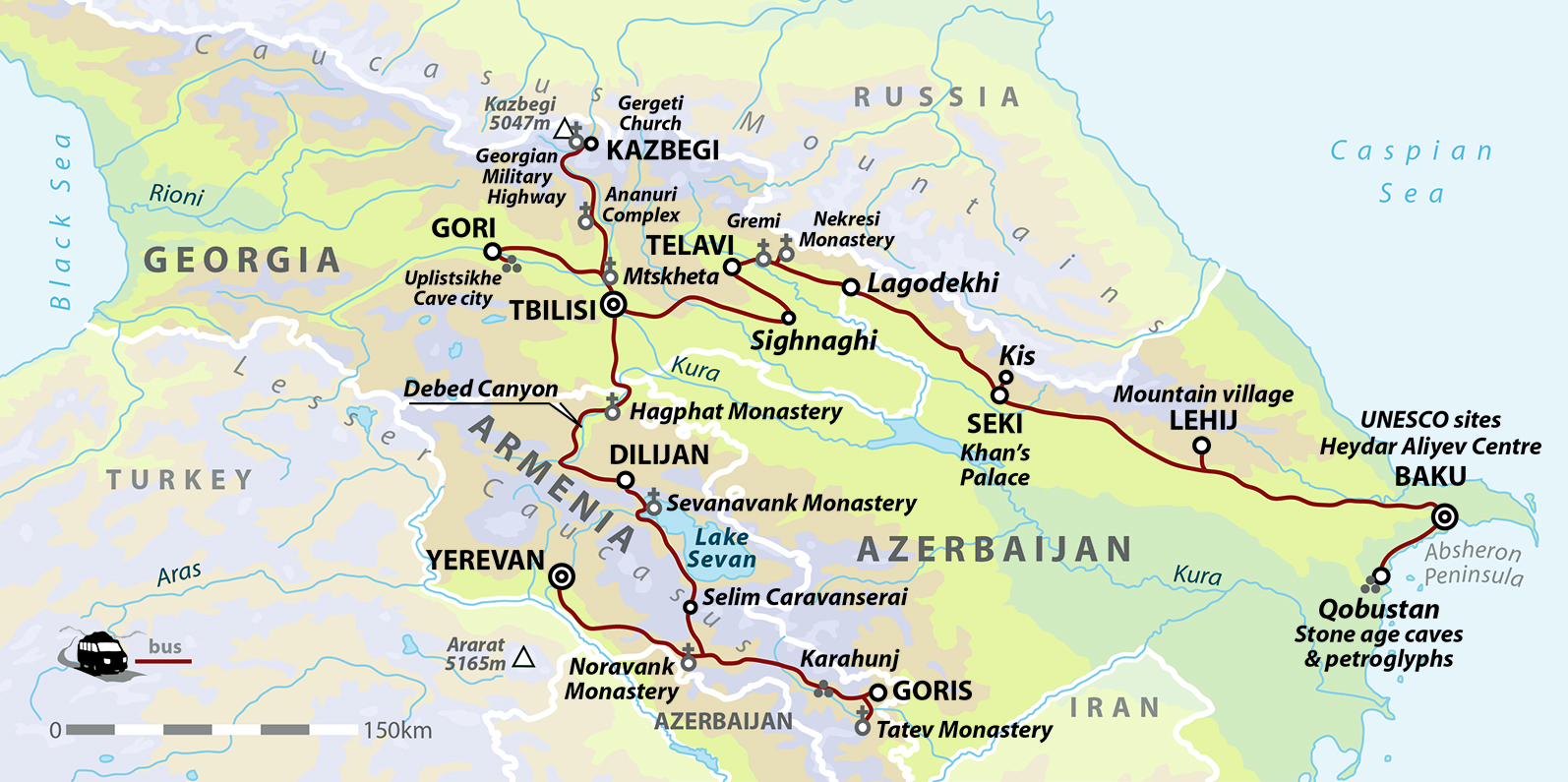 tourhub | Wild Frontiers | Azerbaijan, Georgia & Armenia: Across The Caucasus | Tour Map