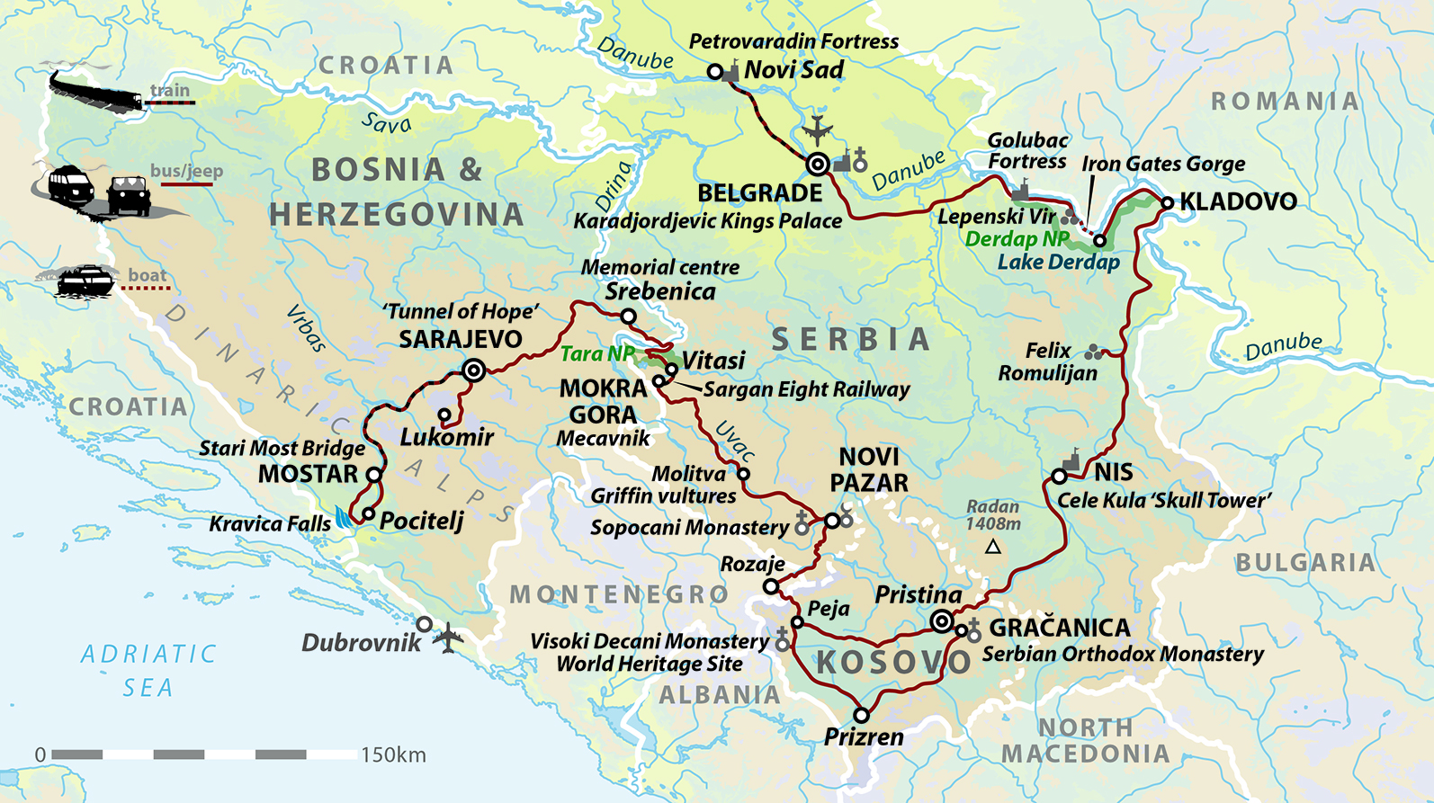 tourhub | Wild Frontiers | Into The Balkans: Serbia, Kosovo, Bosnia & Herzegovina | Tour Map