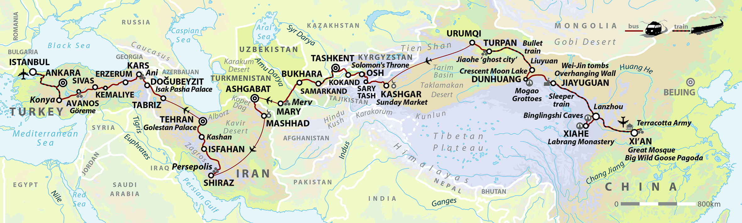 tourhub | Wild Frontiers | The Great Silk Road Adventure: Xi'an to Istanbul | Tour Map