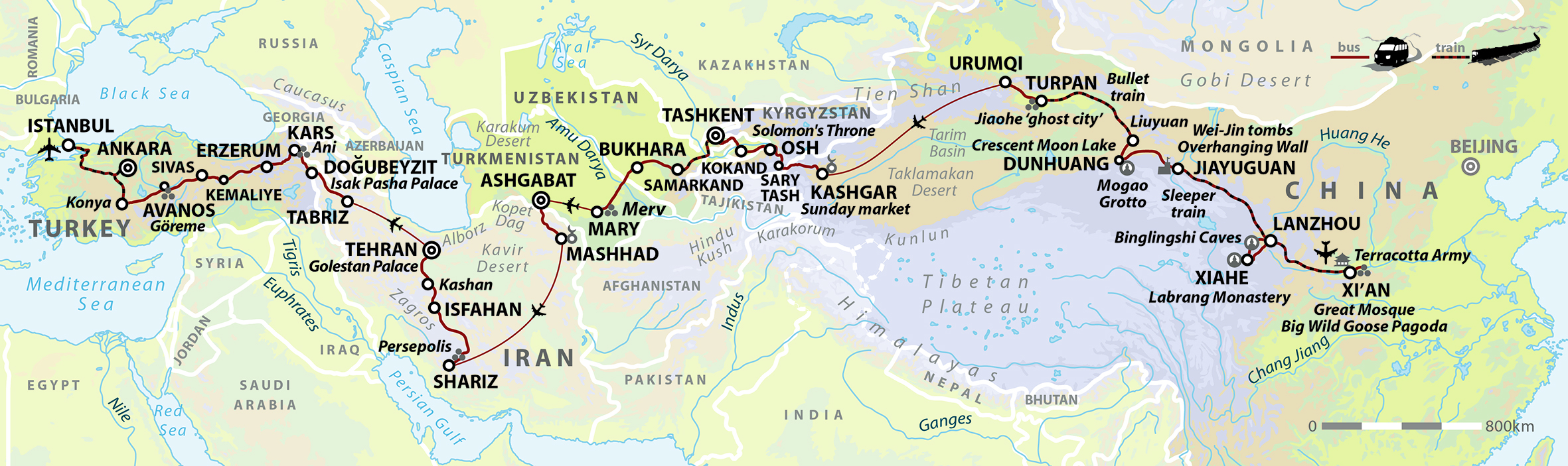 tourhub | Wild Frontiers | The Great Silk Road Adventure: Xi'an to Istanbul (via Iran) | Tour Map