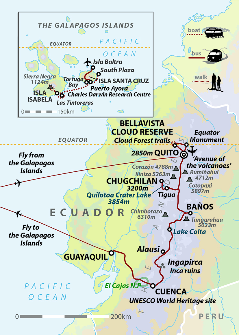 tourhub | Wild Frontiers | Darwin's Ecuador: Andes to Galapagos | Tour Map