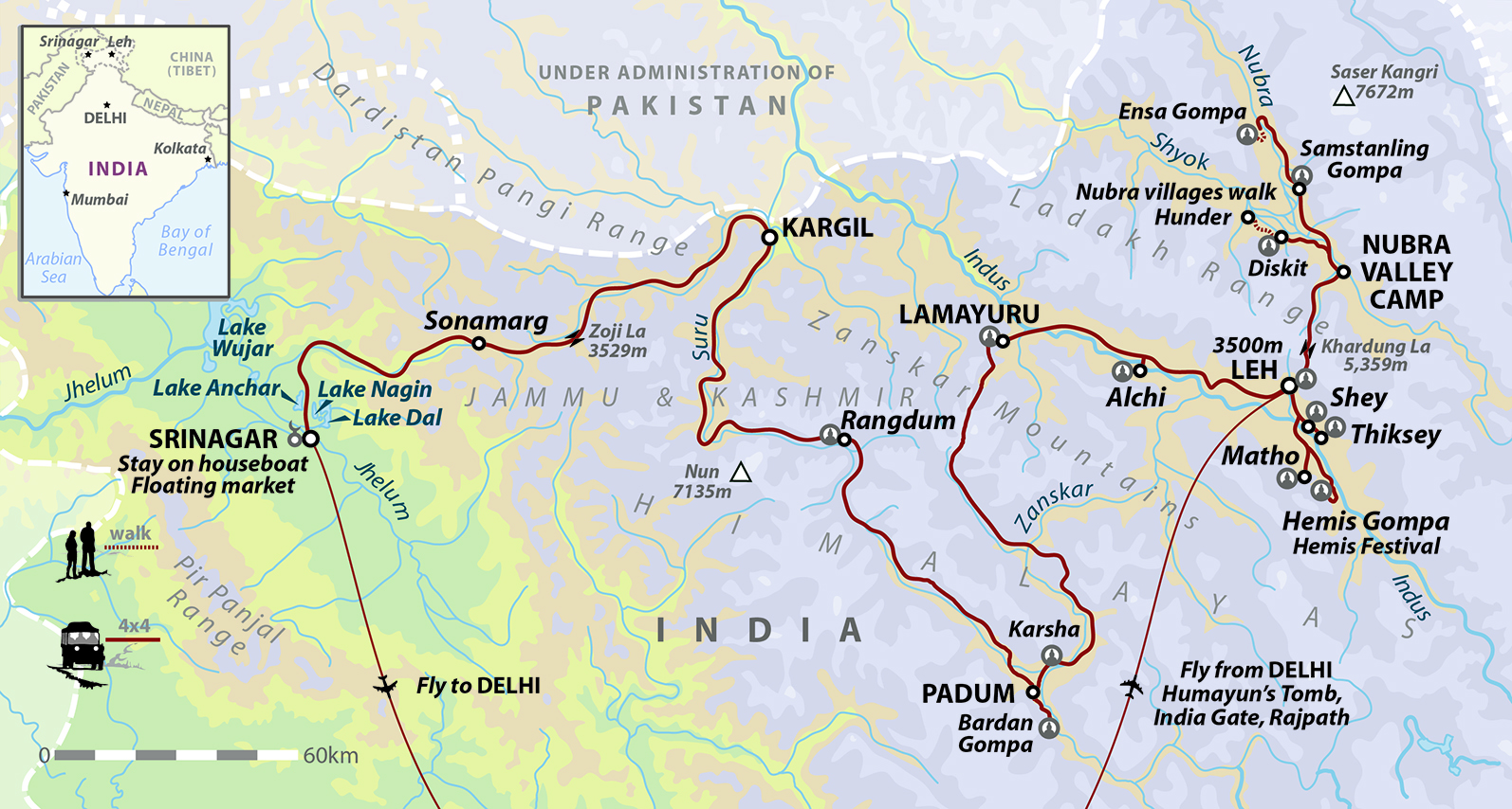 tourhub | Wild Frontiers | India: High Road to Kashmir - Dakhtok Tsechu Festival Departure | Tour Map