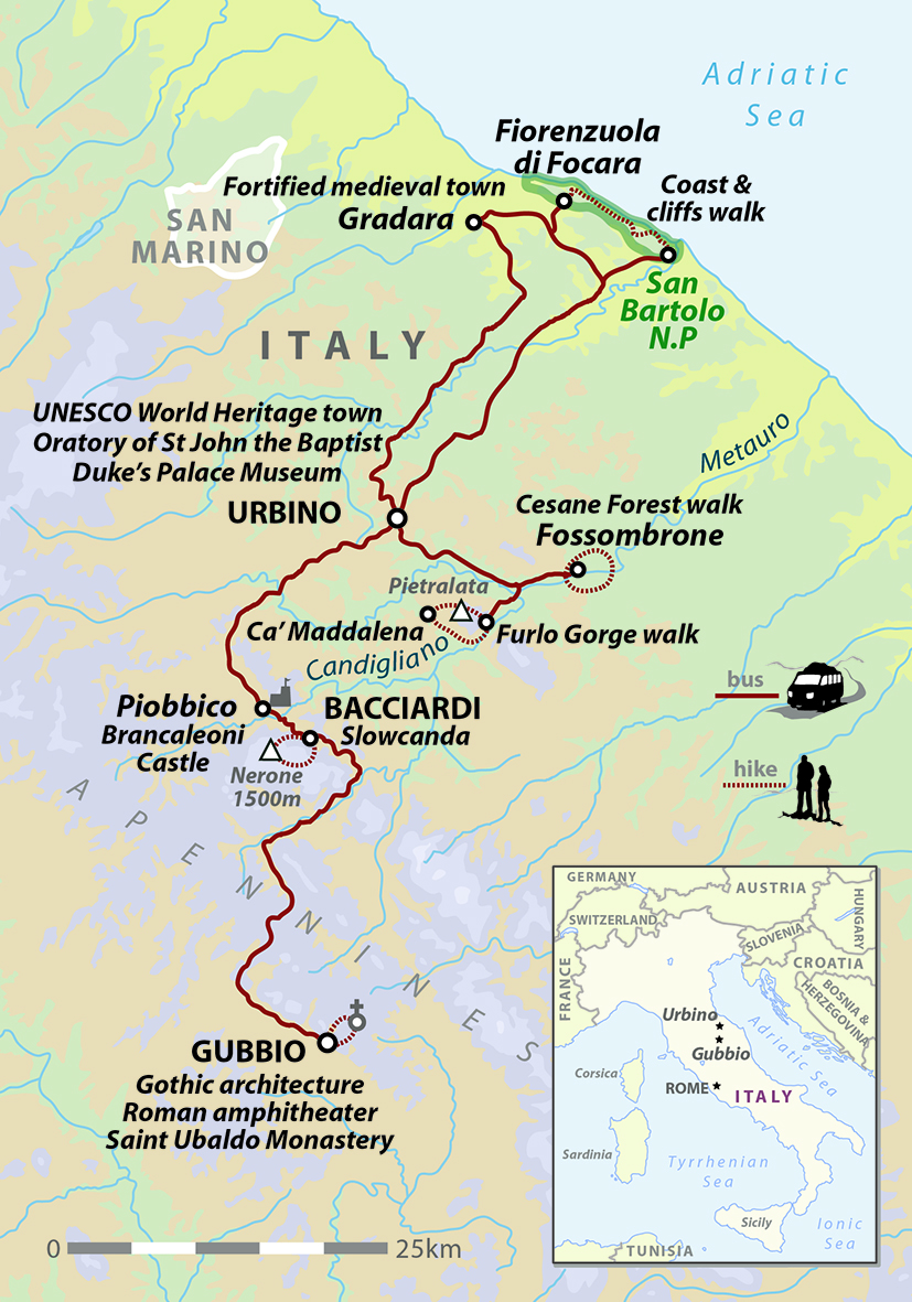 tourhub | Wild Frontiers | Italy: Walking and Wine in the Apennines | Tour Map