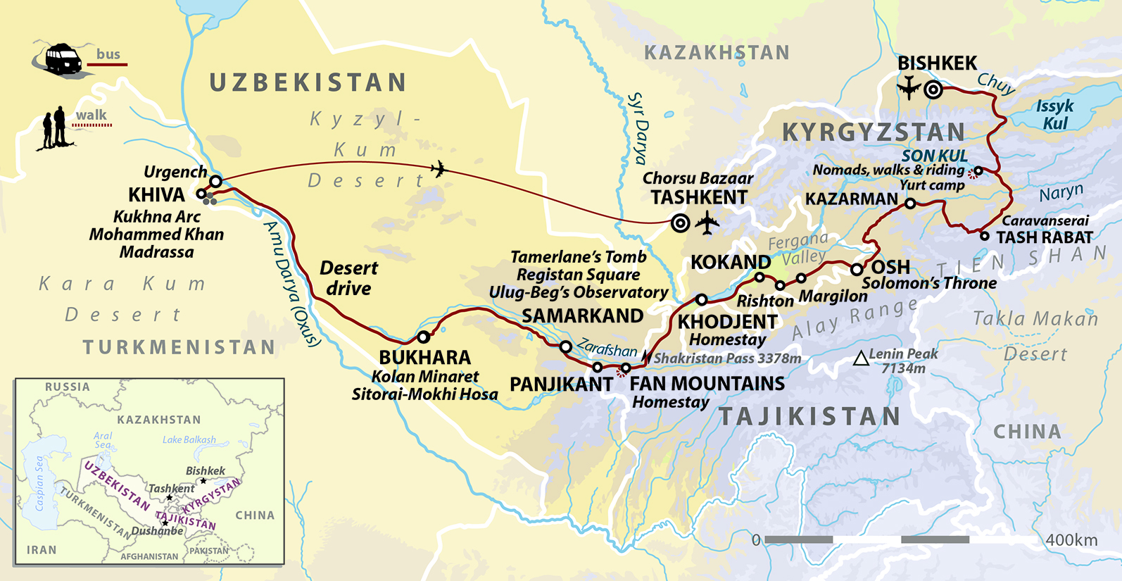 tourhub | Wild Frontiers | Silk Road: Central Asian Odyssey | Tour Map