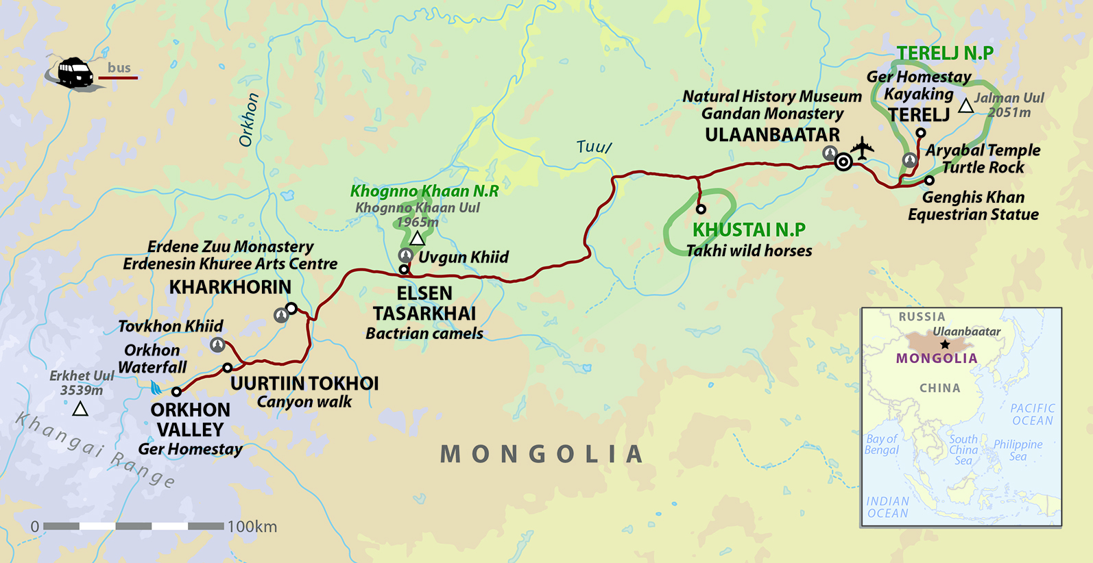 tourhub | Wild Frontiers | Mongolia: Nomads Of The Steppe | Tour Map