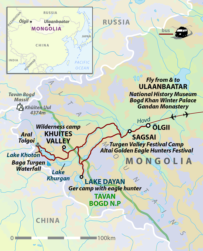 tourhub | Wild Frontiers | Mongolia Altai Golden Eagle Festival | Tour Map