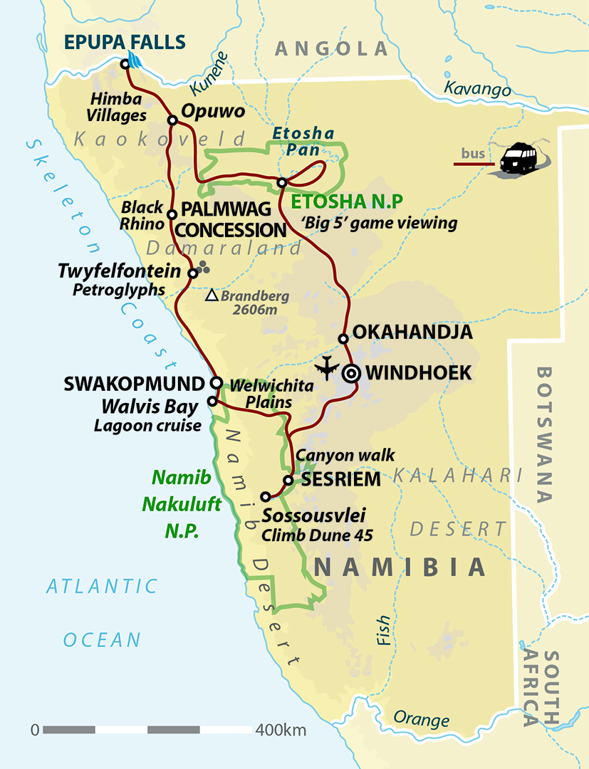tourhub | Wild Frontiers | Namibia: Sands of Time | Tour Map