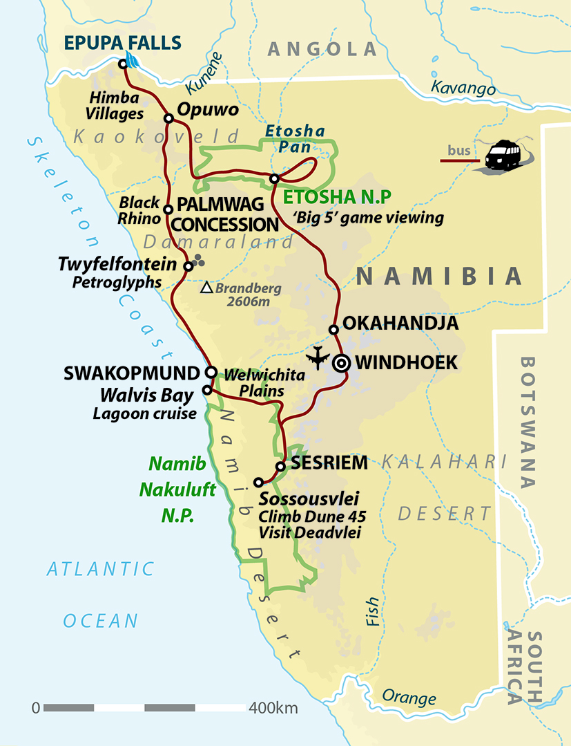 tourhub | Wild Frontiers | Namibia: Sands of Time | Tour Map