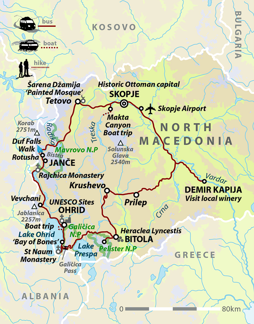 tourhub | Wild Frontiers | Walking in North Macedonia: Mountains, Lakes & Wine | Tour Map