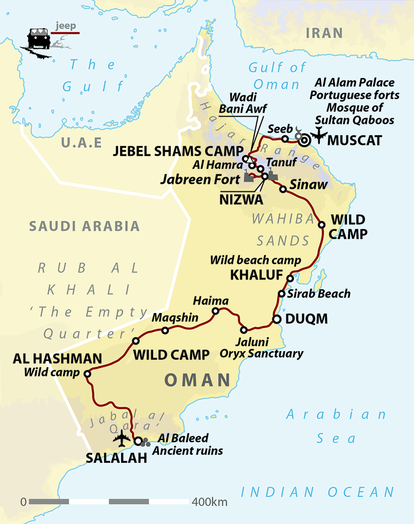 tourhub | Wild Frontiers | Oman Desert Adventure: Wahiba Sands & Empty Quarter | Tour Map