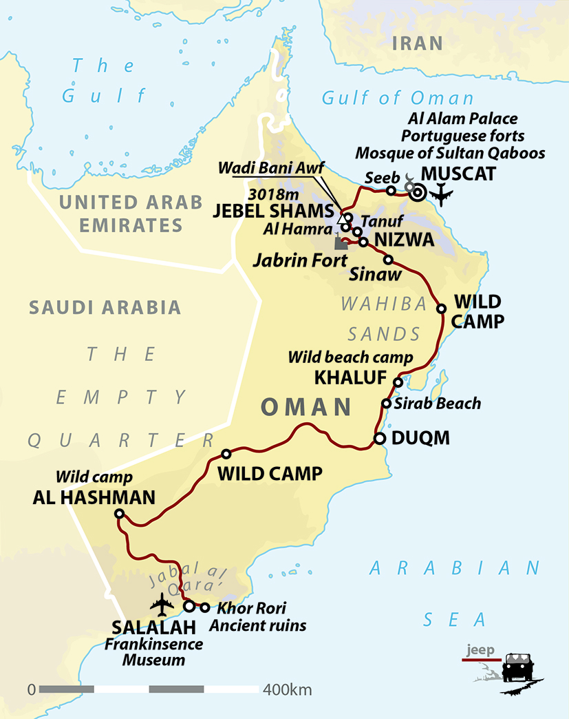 tourhub | Wild Frontiers | Oman Desert Adventure: Wahiba Sands & Empty Quarter | Tour Map