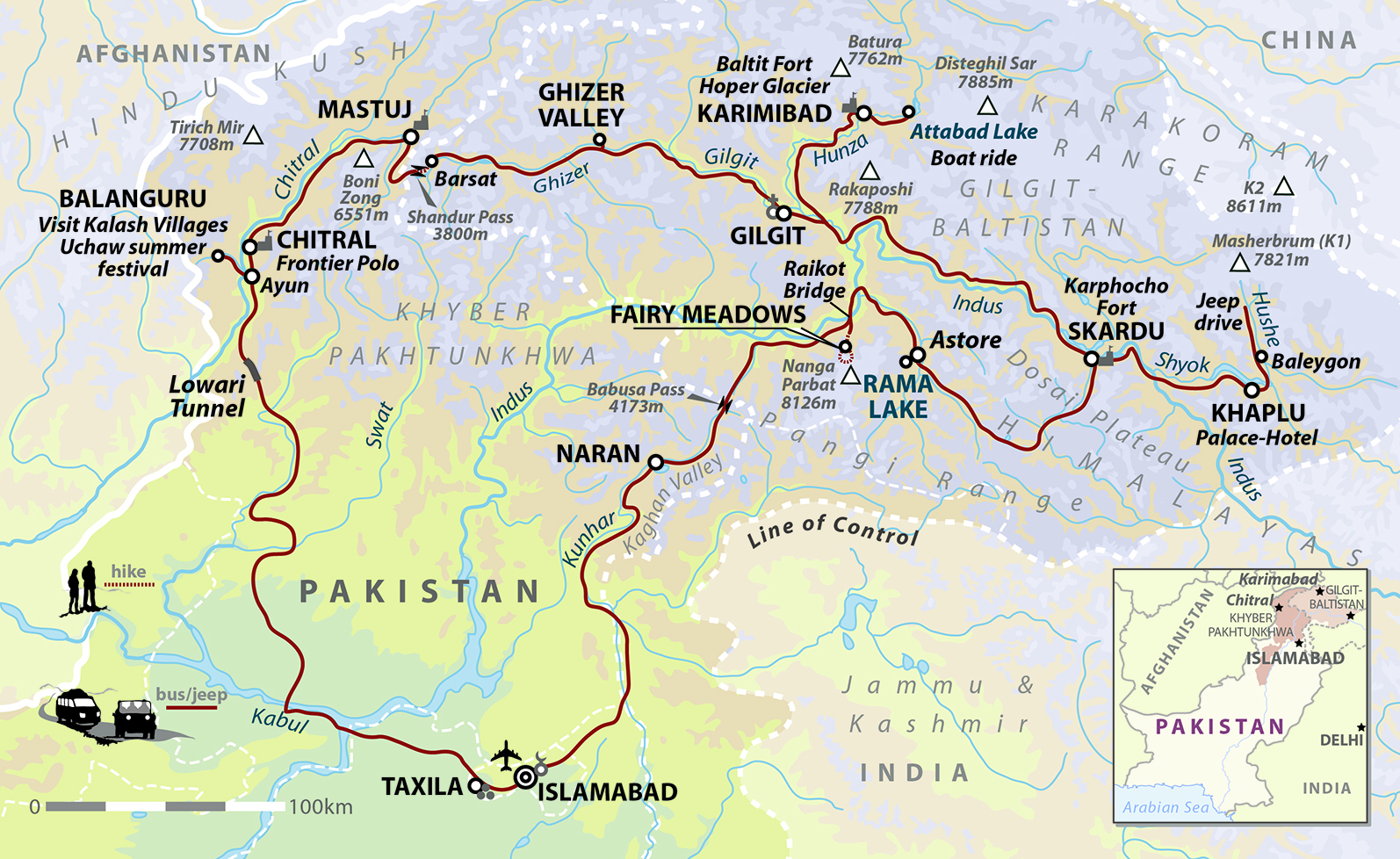 tourhub | Wild Frontiers | Pakistan: Summer Mountain Explorer (Kalash Summer Festival) | Tour Map