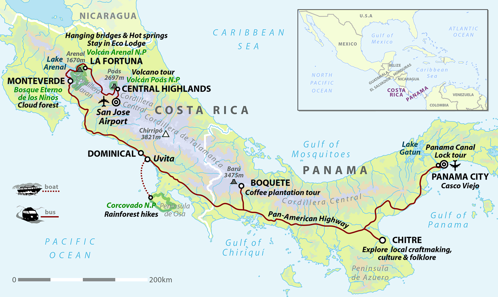 tourhub | Wild Frontiers | Costa Rica & Panama: Canal, Coffee & Volcanoes (Standard Departure) | Tour Map