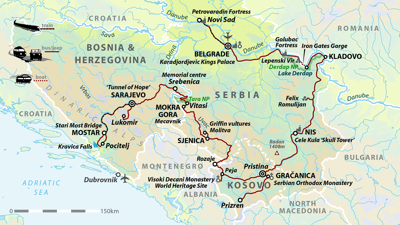 tourhub | Wild Frontiers | Into The Balkans: Serbia, Kosovo, Bosnia & Herzegovina | Tour Map