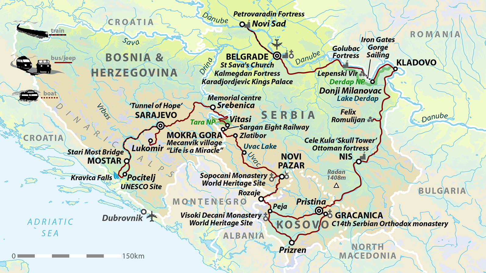 tourhub | Wild Frontiers | Into The Balkans: Serbia, Kosovo, Bosnia & Herzegovina | Tour Map