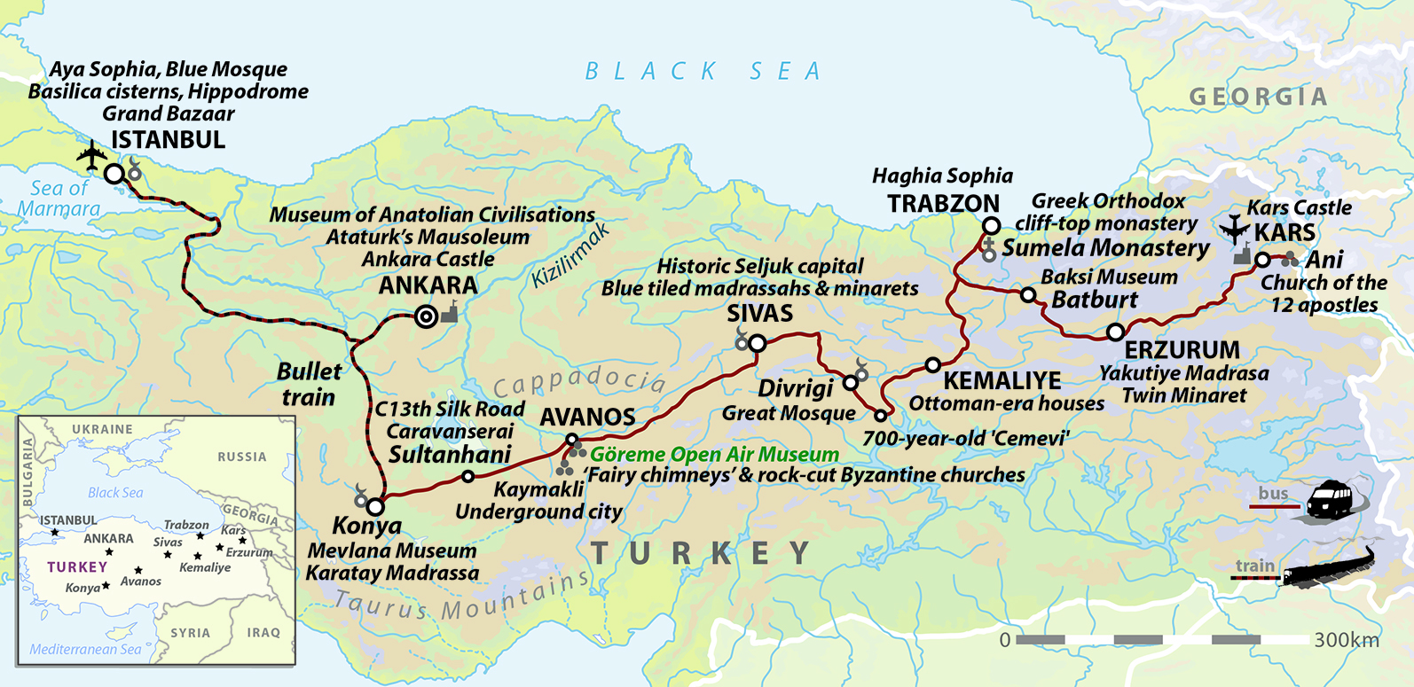 tourhub | Wild Frontiers | Silk Road Turkey: Across The Anatolian Plateau to Istanbul | Tour Map