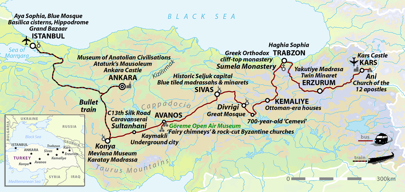 tourhub | Wild Frontiers | Silk Road Turkey: Across The Anatolian Plateau to Istanbul | Tour Map