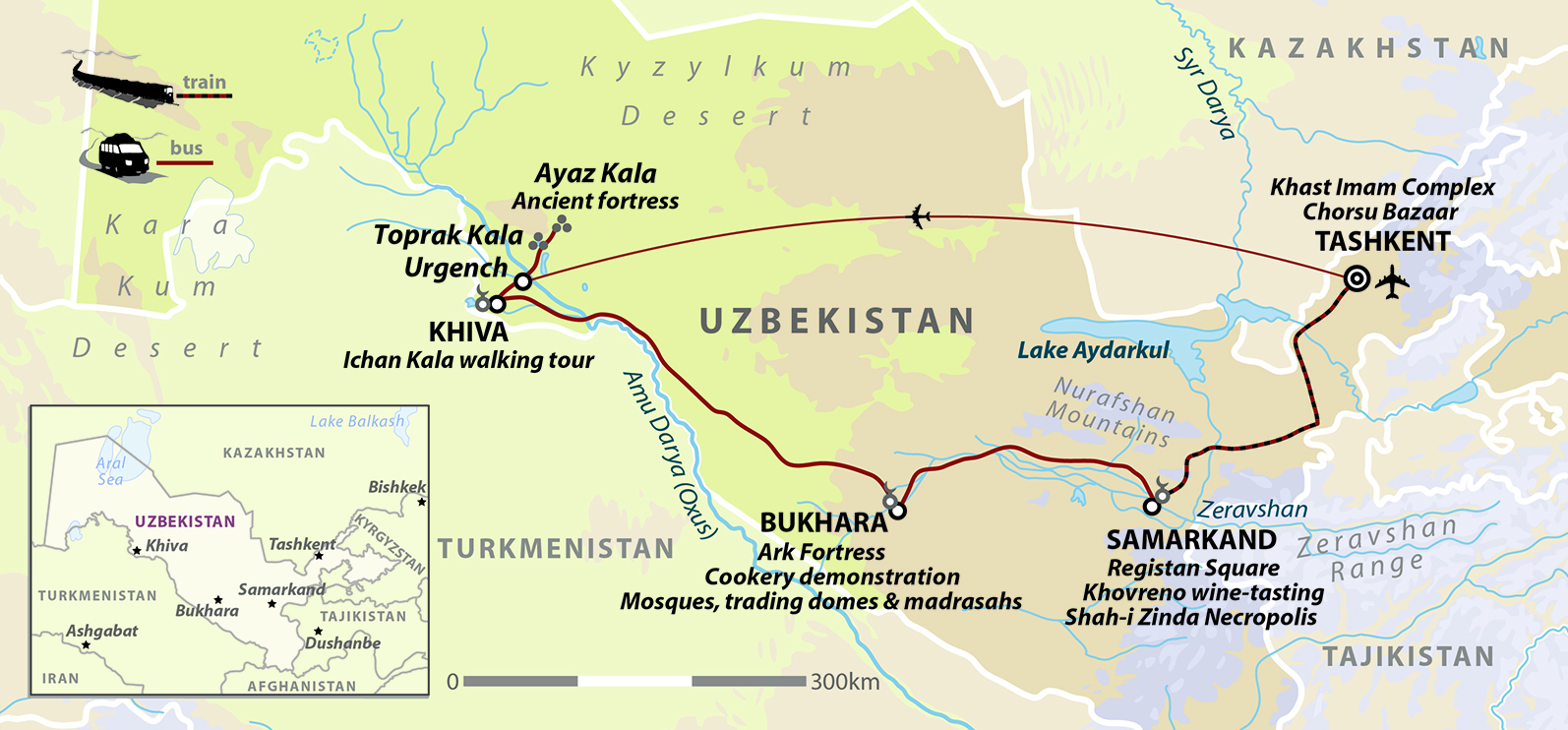 tourhub | Wild Frontiers | Uzbekistan: Winter In The Land of Silk Road Treasures (New Year Departure) | Tour Map