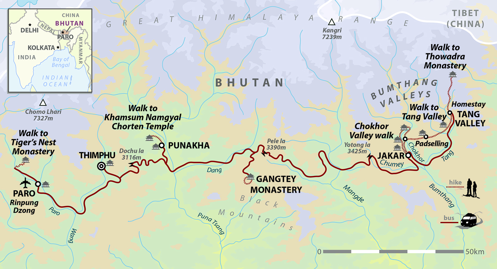 tourhub | Wild Frontiers | Bhutan: Christmas in the Land of the Thunder Dragon | Tour Map