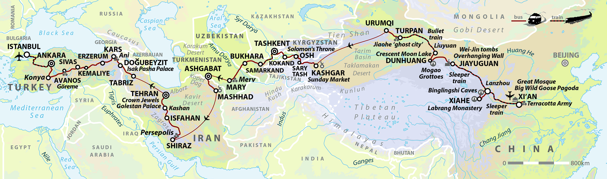 tourhub | Wild Frontiers | The Great Silk Road Adventure: Xi'an to Istanbul | Tour Map