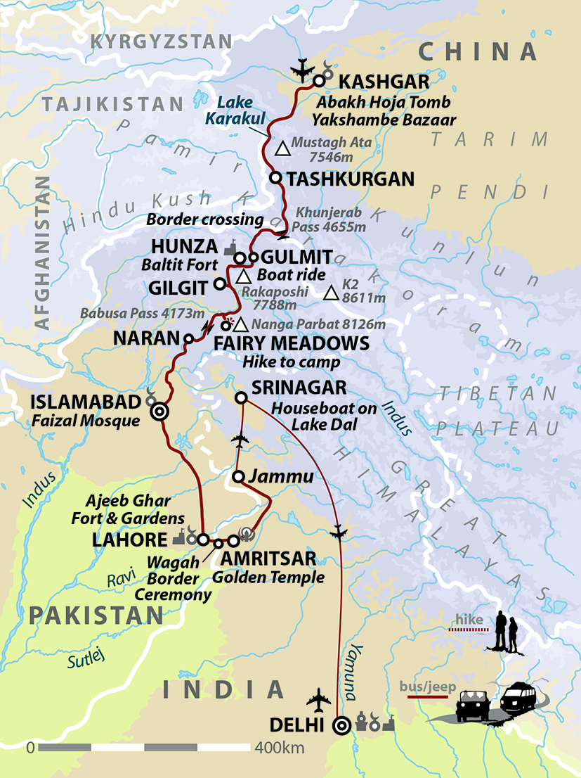 tourhub | Wild Frontiers | Karakoram Adventure - Kashgar to Kashmir | Tour Map