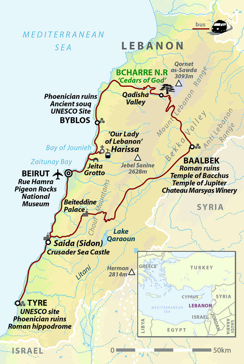 tourhub | Wild Frontiers | Lebanon: Jewel Of The Levant | Tour Map