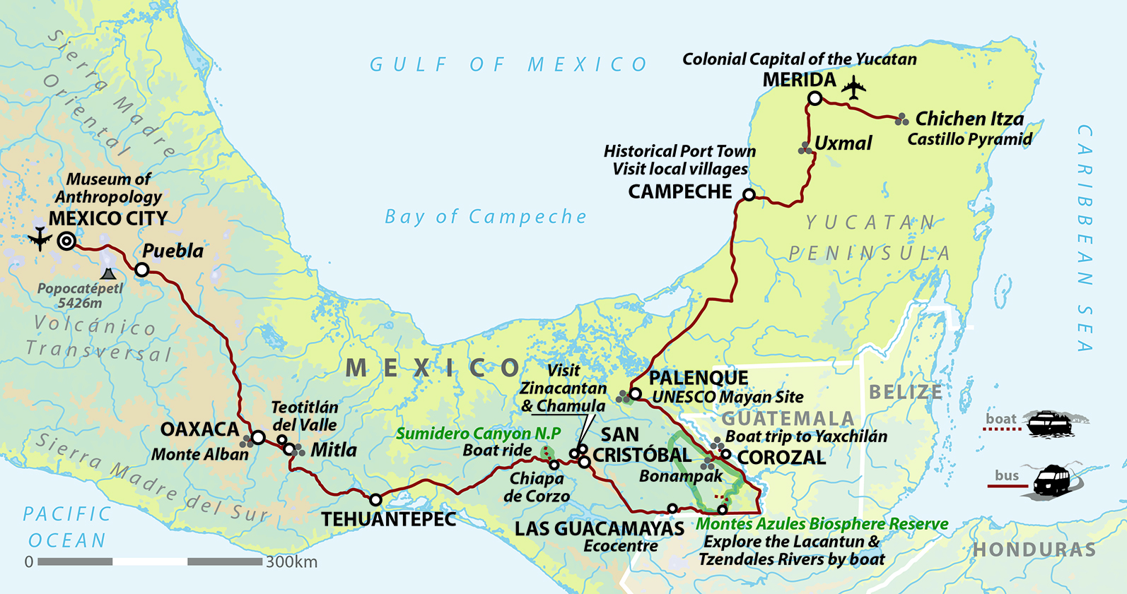 tourhub | Wild Frontiers | Mexico: Through The Mayan Heartlands (Day Of The Dead) | Tour Map