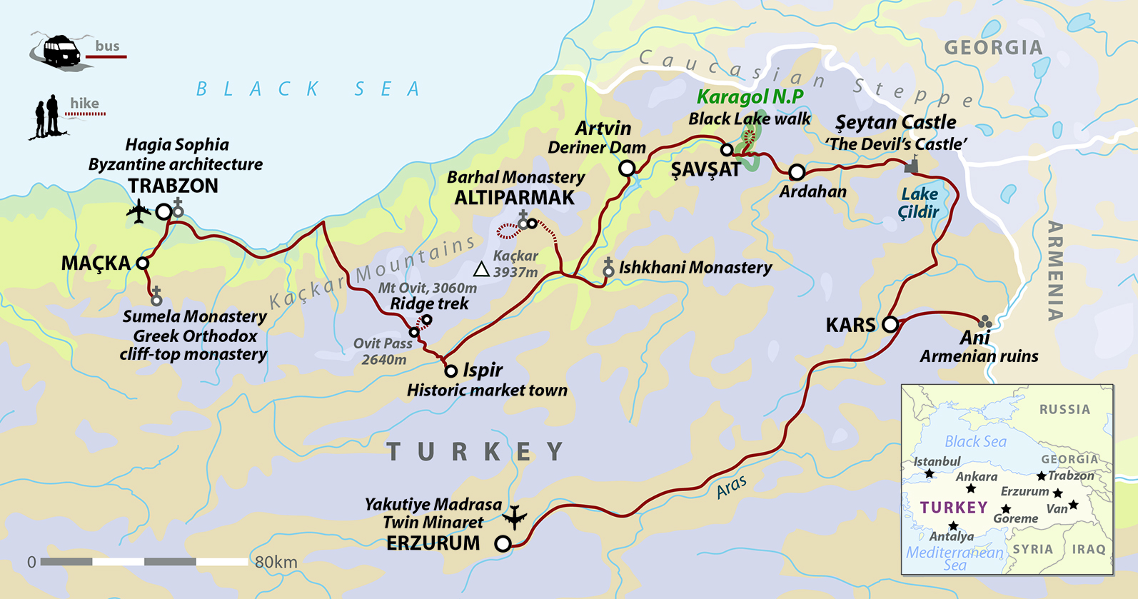 tourhub | Wild Frontiers | North-East Turkey: Walking In the Kaçkar Mountains | Tour Map